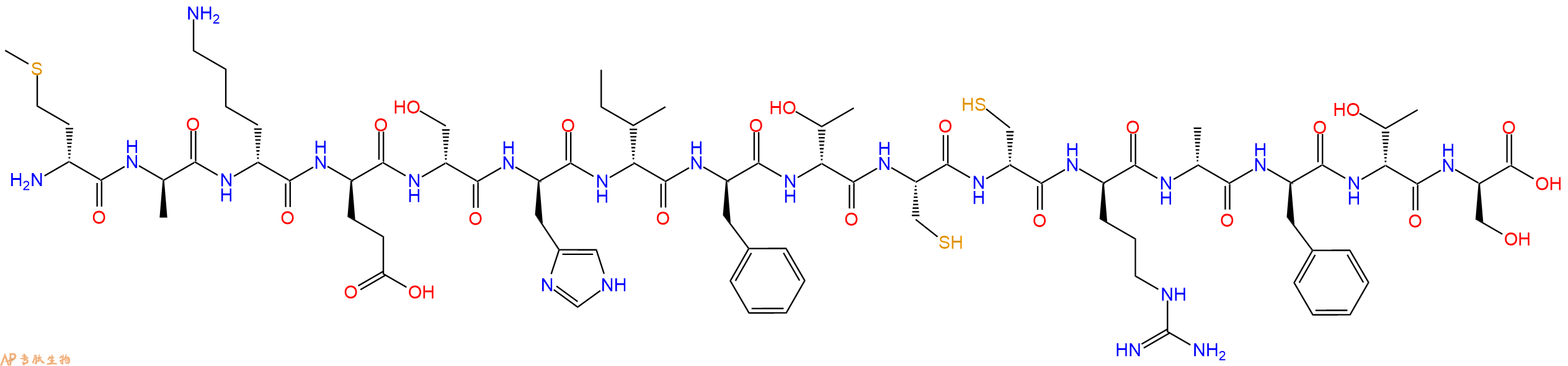专肽生物产品H2N-DMet-DAla-DLys-DGlu-DSer-DHis-DIle-DPhe-DThr-Cys-DCys-DArg-DAla-DPhe-DThr-DSer-OH