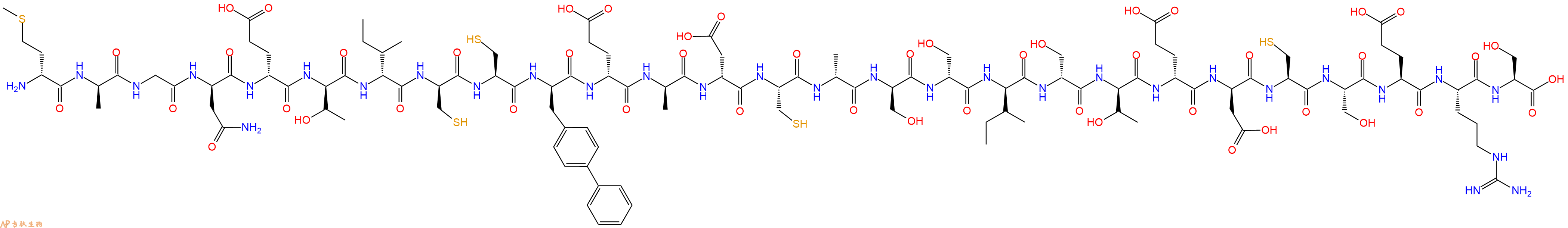 专肽生物产品H2N-DMet-DAla-Gly-DAsn-DGlu-DThr-DIle-DCys-Cys-DBip-DGlu-DAla-DAsp-Cys-DAla-DSer-DSer-DIle-DSer-DThr-DGlu-DAsp-Cys-Ser-Glu-Arg-Ser-OH