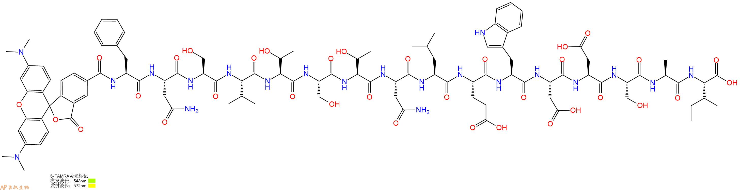 专肽生物产品5TAMRA-Phe-Asn-Ser-Val-Thr-Ser-Thr-Asn-Leu-Glu-Trp-Asp-Asp-Ser-Ala-Ile-OH