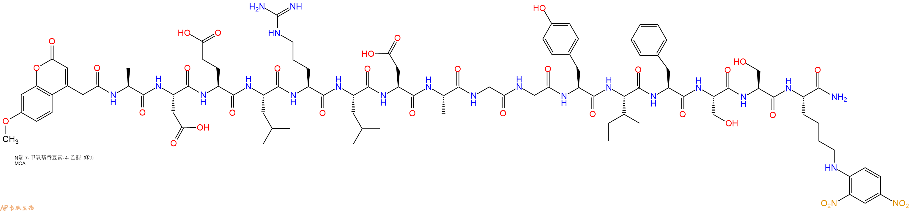 专肽生物产品MCA-Ala-Asp-Glu-Leu-Arg-Leu-Asp-Ala-Gly-Gly-Tyr-Ile-Phe-Ser-Ser-Lys(Dnp)-CONH2