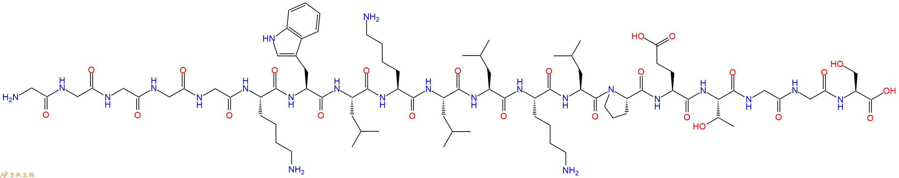 专肽生物产品H2N-Gly-Gly-Gly-Gly-Gly-Lys-Trp-Leu-Lys-Leu-Leu-Lys-Leu-Pro-Glu-Thr-Gly-Gly-Ser-OH