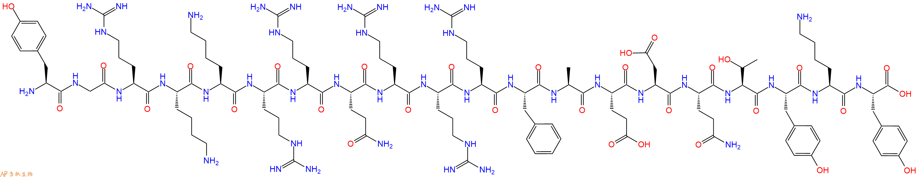专肽生物产品H2N-Tyr-Gly-Arg-Lys-Lys-Arg-Arg-Gln-Arg-Arg-Arg-Phe-Ala-Glu-Asp-Gln-Thr-Tyr-Lys-Tyr-OH