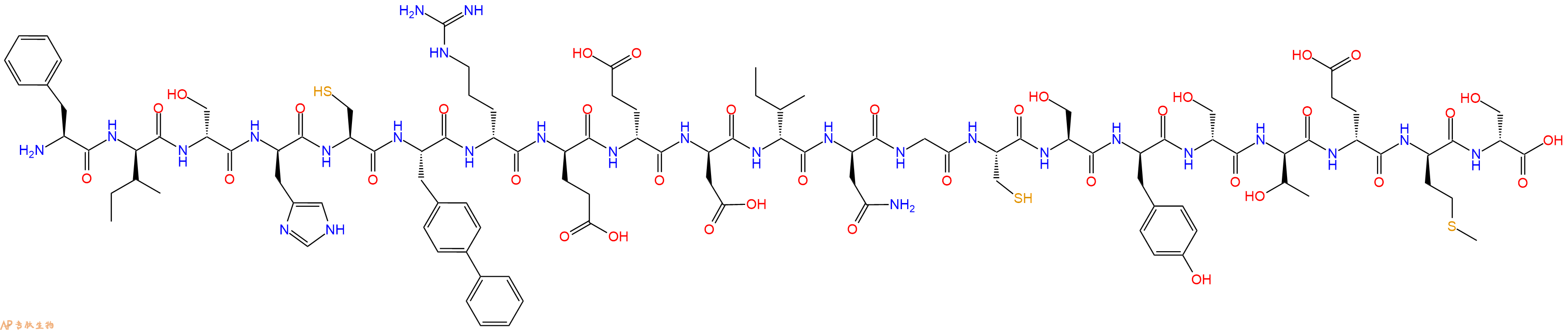 专肽生物产品H2N-Phe-DIle-DSer-DHis-Cys-Bip-DArg-DGlu-DGlu-DAsp-DIle-DAsn-Gly-Cys-Ser-DTyr-DSer-DThr-DGlu-DMet-DSer-OH