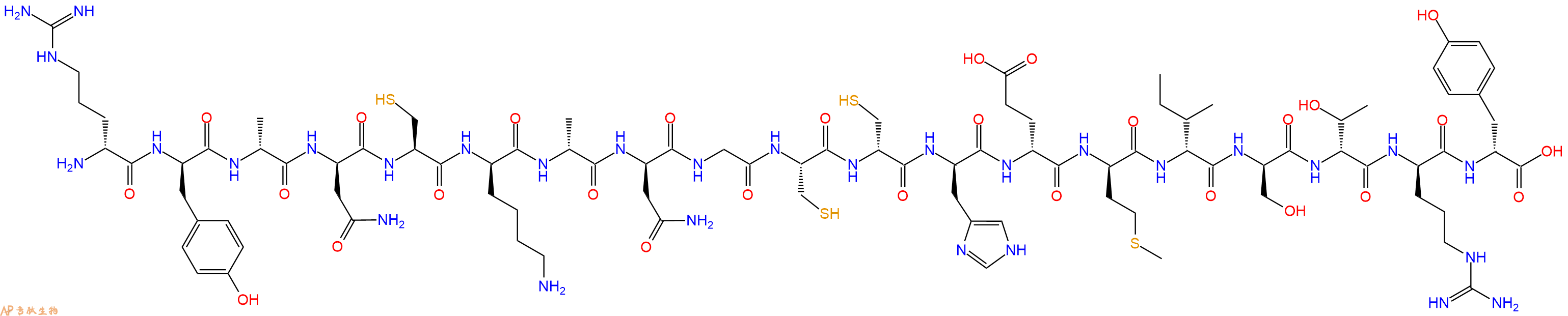专肽生物产品H2N-DArg-DTyr-DAla-DAsn-Cys-DLys-DAla-DAsn-Gly-Cys-DCys-DHis-DGlu-DMet-DIle-DSer-DThr-DArg-DTyr-OH