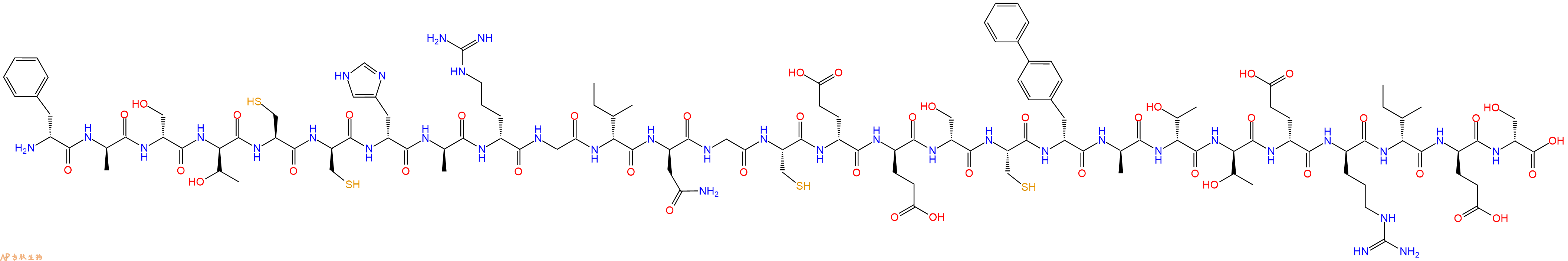 专肽生物产品H2N-DPhe-DAla-DSer-DThr-Cys-DCys-DHis-DAla-DArg-Gly-DIle-DAsn-Gly-Cys-DGlu-DGlu-DSer-Cys-DBip-DAla-DThr-DThr-DGlu-DArg-DIle-DGlu-DSer-OH