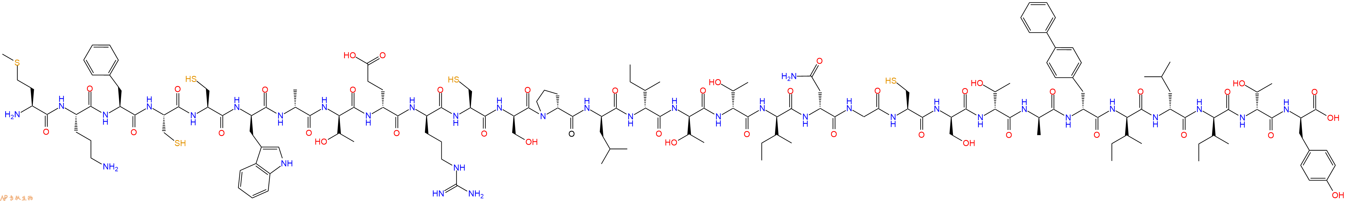 专肽生物产品H2N-Met-Orn-Phe-Cys-Cys-DTrp-DAla-DThr-DGlu-DArg-Cys-DSer-DPro-DLeu-DIle-DThr-DThr-DIle-DAsn-Gly-Cys-DSer-DThr-DAla-DBip-DIle-DLeu-DIle-DThr-DTyr-OH