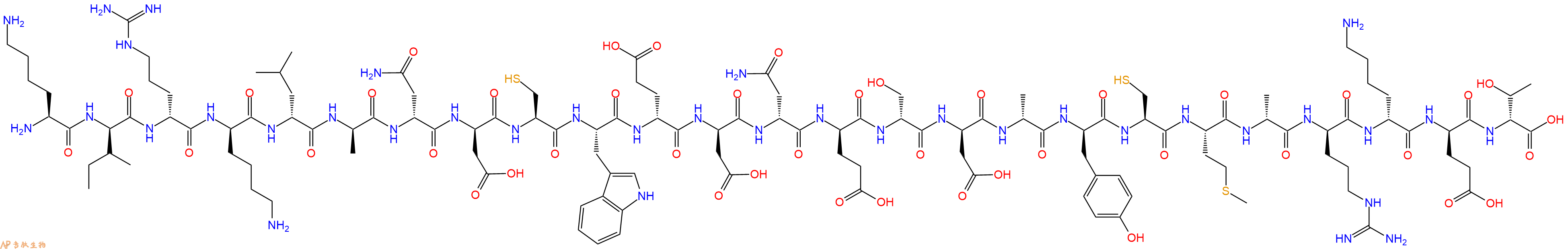 专肽生物产品H2N-Lys-DIle-DArg-DLys-DLeu-DAla-DAsn-DAsp-Cys-Trp-DGlu-DAsp-DAsn-DGlu-DSer-DAsp-DAla-DTyr-Cys-Met-DAla-DArg-DLys-DGlu-DThr-OH