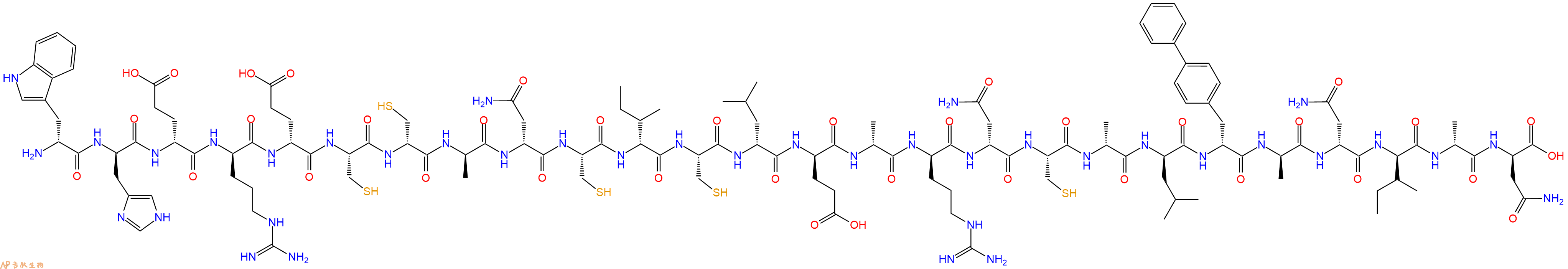 专肽生物产品H2N-DTrp-DHis-DGlu-DArg-DGlu-Cys-DCys-DAla-DAsn-Cys-DIle-Cys-DLeu-DGlu-DAla-DArg-DAsn-Cys-DAla-DLeu-DBip-DAla-DAsn-DIle-DAla-DAsn-OH