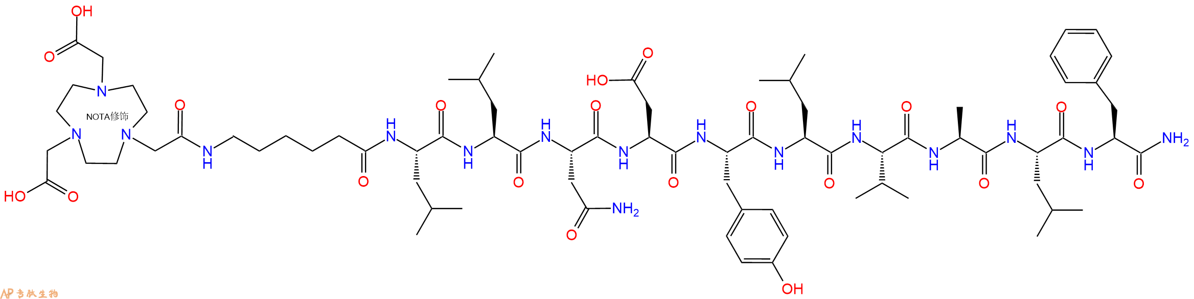 专肽生物产品NOTA-Ahx-Leu-Leu-Asn-Asp-Tyr-Leu-Val-Ala-Leu-Phe-CONH2