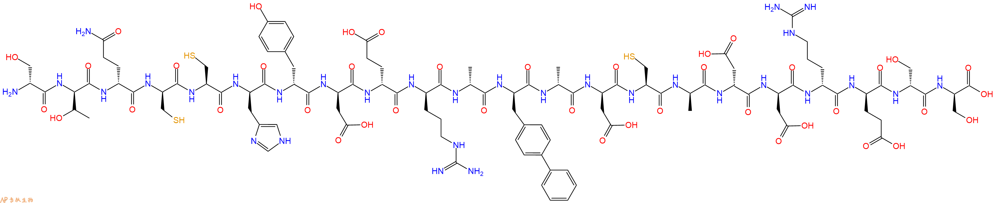 专肽生物产品H2N-DSer-DThr-DGln-DCys-Cys-DHis-DTyr-DAsp-DGlu-DArg-DAla-DBip-DAla-DAsp-Cys-DAla-DAsp-DAsp-DArg-DGlu-DSer-DSer-OH