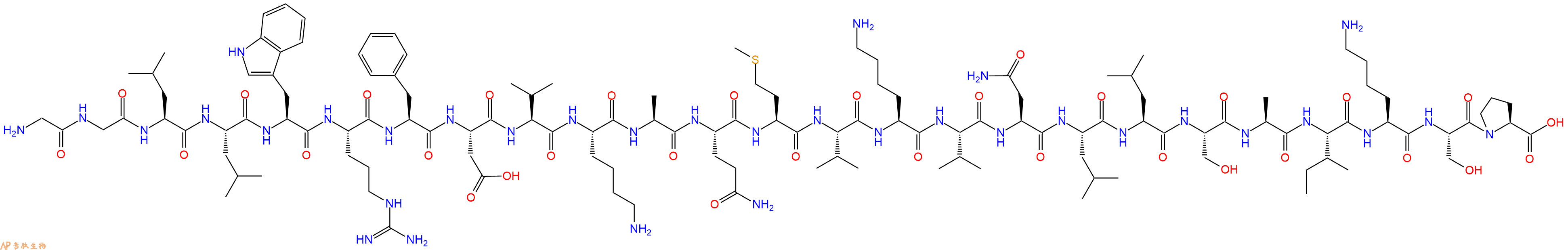 专肽生物产品H2N-Gly-Gly-Leu-Leu-Trp-Arg-Phe-Asp-Val-Lys-Ala-Gln-Met-Val-Lys-Val-Asn-Leu-Leu-Ser-Ala-Ile-Lys-Ser-Pro-OH