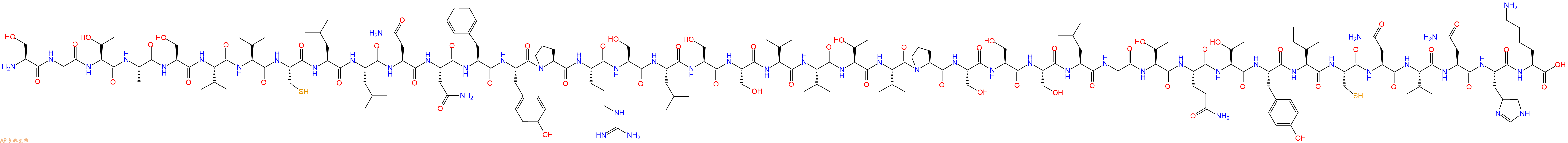 专肽生物产品H2N-Ser-Gly-Thr-Ala-Ser-Val-Val-Cys-Leu-Leu-Asn-Asn-Phe-Tyr-Pro-Arg-Ser-Leu-Ser-Ser-Val-Val-Thr-Val-Pro-Ser-Ser-Ser-Leu-Gly-Thr-Gln-Thr-Tyr-Ile-Cys-Asn-Val-Asn-His-Lys-OH
