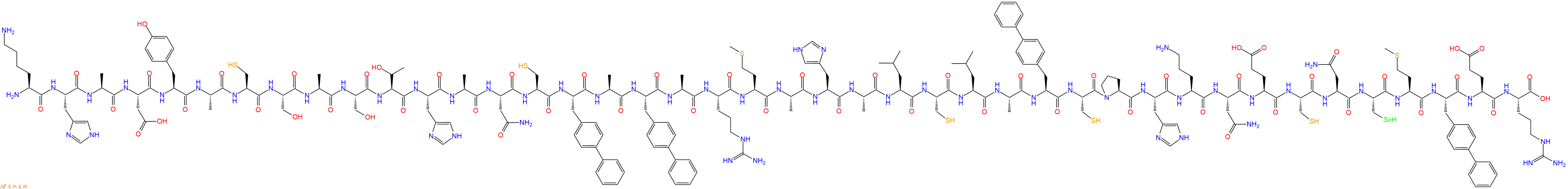 专肽生物产品H2N-Lys-His-Ala-Asp-Tyr-Ala-Cys-Ser-Ala-Ser-Thr-His-Ala-Asn-Cys-Bip-Ala-Bip-Ala-Arg-Met-Ala-His-Ala-Leu-Cys-Leu-Ala-Bip-Cys-Pro-His-Orn-Asn-Glu-Cys-Asn-Sec-Met-Bip-Glu-Arg-OH