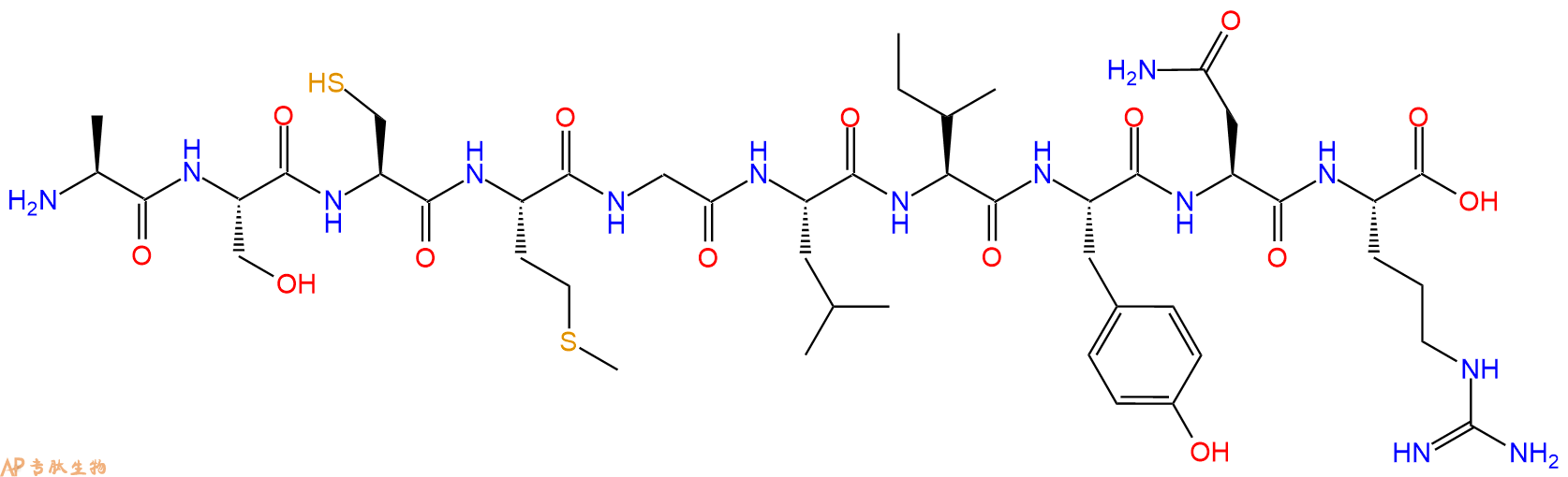 专肽生物产品H2N-Ala-Ser-Cys-Met-Gly-Leu-Ile-Tyr-Asn-Arg-OH