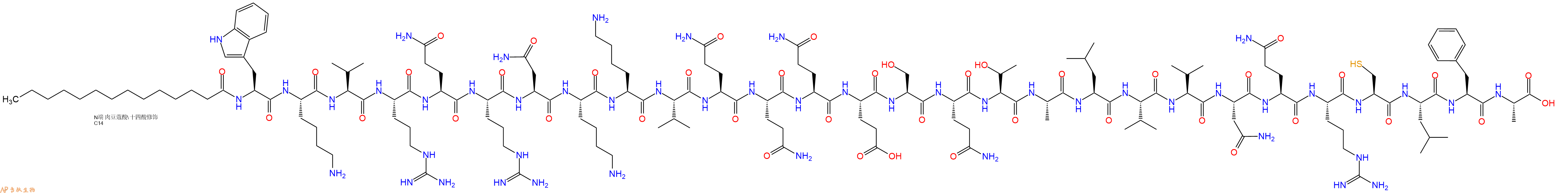 专肽生物产品Myristicacid-Trp-Lys-Val-Arg-Gln-Arg-Asn-Lys-Lys-Val-Gln-Gln-Gln-Glu-Ser-Gln-Thr-Ala-Leu-Val-Val-Asn-Gln-Arg-Cys-Leu-Phe-Ala-OH