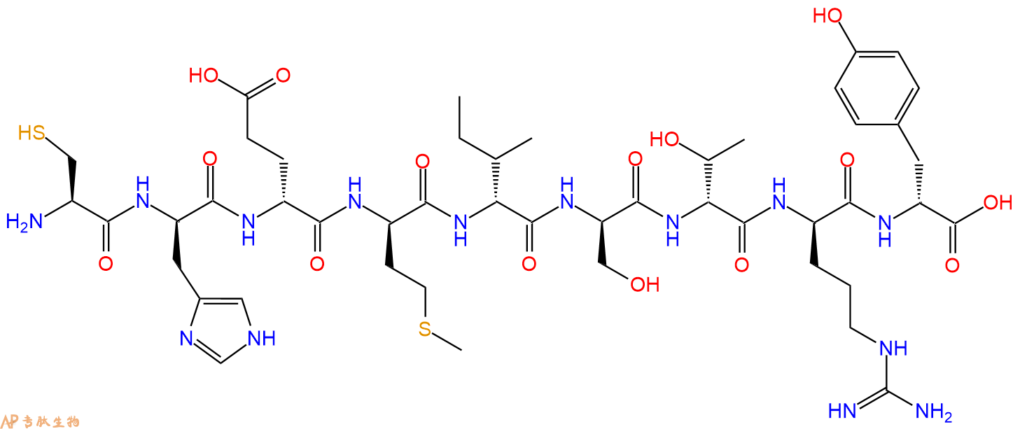 专肽生物产品H2N-Cys-DHis-DGlu-DMet-DIle-DSer-DThr-DArg-DTyr-OH