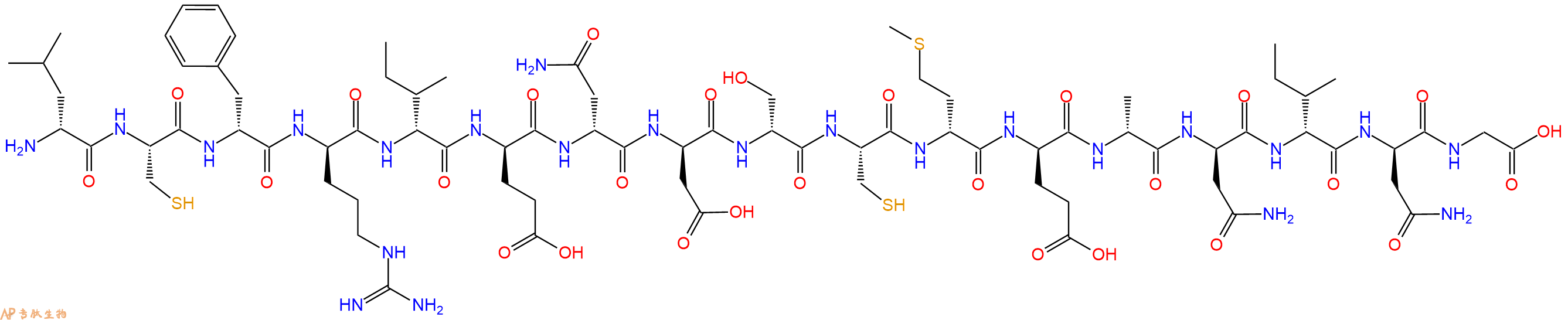 专肽生物产品H2N-DLeu-Cys-DPhe-DArg-DIle-DGlu-DAsn-DAsp-DSer-Cys-DMet-DGlu-DAla-DAsn-DIle-DAsn-Gly-OH