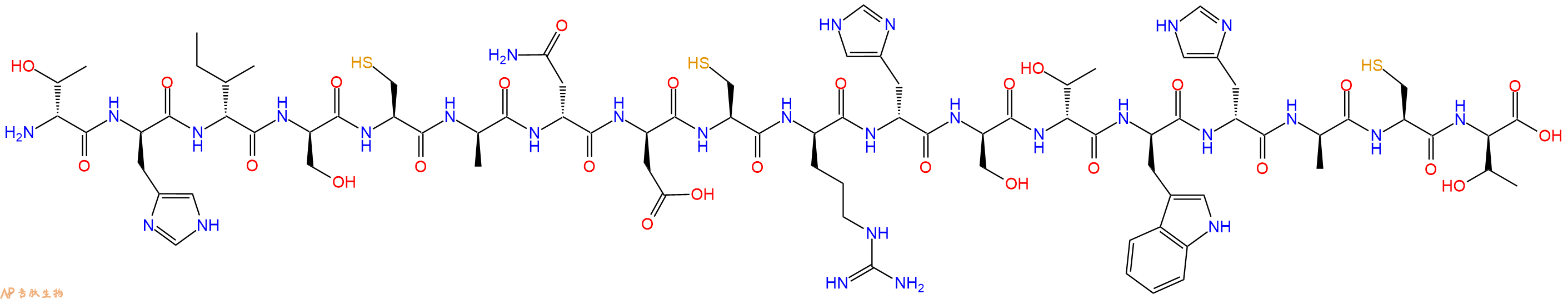 专肽生物产品H2N-DThr-DHis-DIle-DSer-Cys-DAla-DAsn-DAsp-Cys-DArg-DHis-DSer-DThr-DTrp-DHis-DAla-Cys-DThr-OH