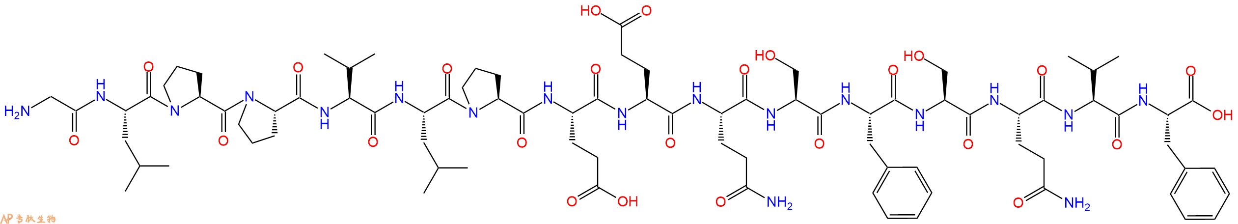 专肽生物产品H2N-Gly-Leu-Pro-Pro-Val-Leu-Pro-Glu-Glu-Gln-Ser-Phe-Ser-Gln-Val-Phe-OH
