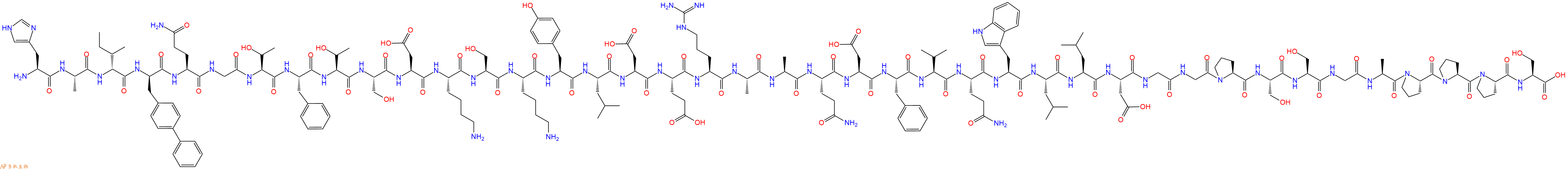 专肽生物产品H2N-His-Ala-DIle-DBip-Gln-Gly-Thr-Phe-Thr-Ser-Asp-Lys-Ser-Lys-Tyr-Leu-Asp-Glu-Arg-Ala-Ala-Gln-Asp-Phe-Val-Gln-Trp-Leu-Leu-Asp-Gly-Gly-Pro-Ser-Ser-Gly-Ala-Pro-Pro-Pro-Ser-OH