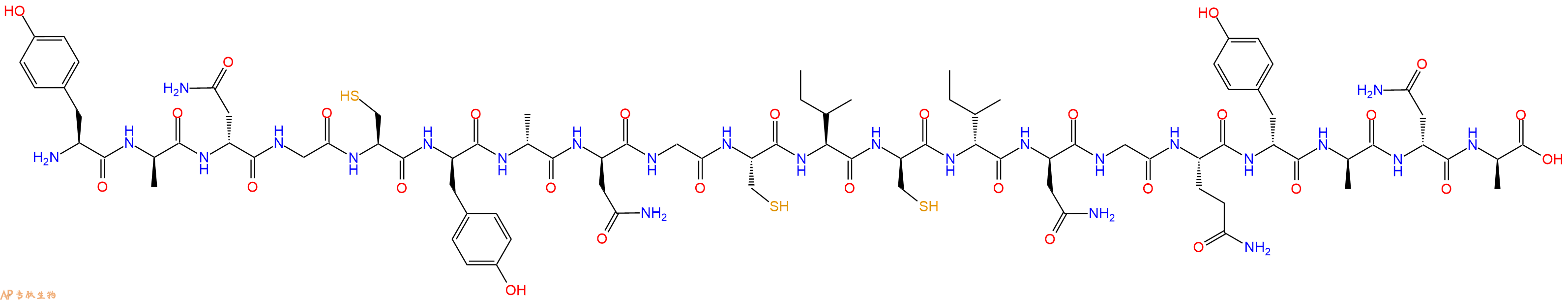 专肽生物产品H2N-Tyr-DAla-DAsn-Gly-Cys-DTyr-DAla-DAsn-Gly-Cys-Ile-DCys-DIle-DAsn-Gly-Gln-DTyr-DAla-DAsn-DAla-OH