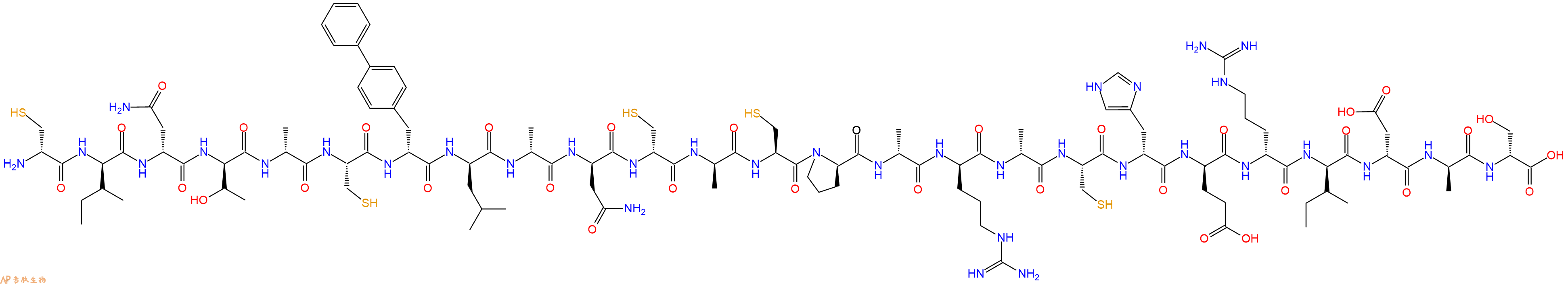 专肽生物产品H2N-DCys-DIle-DAsn-DThr-DAla-Cys-DBip-DLeu-DAla-DAsn-DCys-DAla-Cys-DPro-DAla-DArg-DAla-Cys-DHis-DGlu-DArg-DIle-DAsp-DAla-DSer-OH