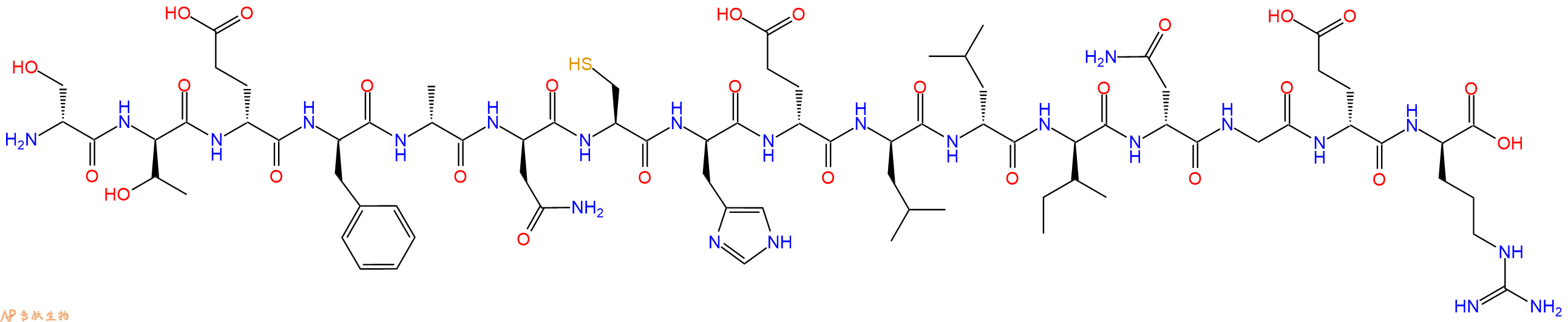 专肽生物产品H2N-DSer-DThr-DGlu-DPhe-DAla-DAsn-Cys-DHis-DGlu-DLeu-DLeu-DIle-DAsn-Gly-DGlu-DArg-OH
