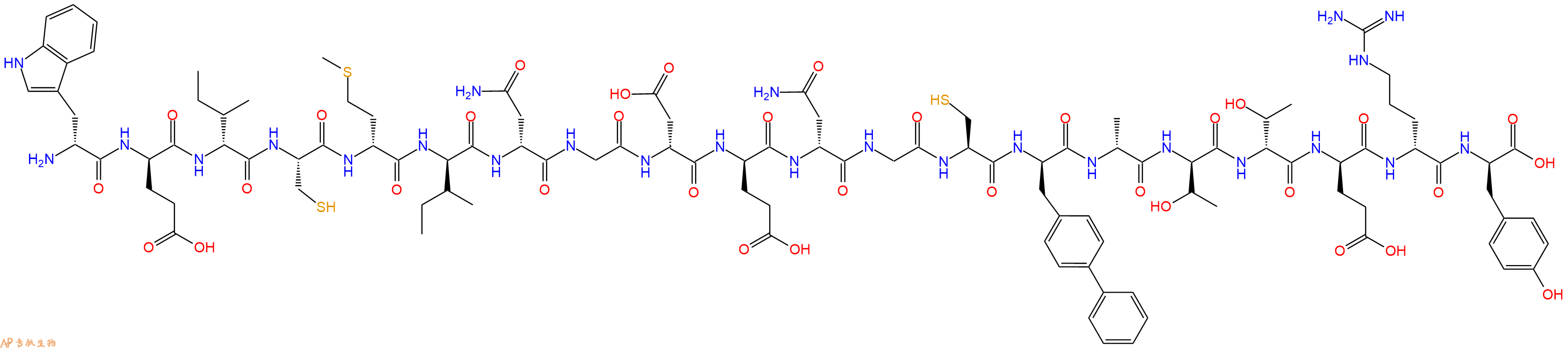 专肽生物产品H2N-DTrp-DGlu-DIle-Cys-DMet-DIle-DAsn-Gly-DAsp-DGlu-DAsn-Gly-Cys-DBip-DAla-DThr-DThr-DGlu-DArg-DTyr-OH
