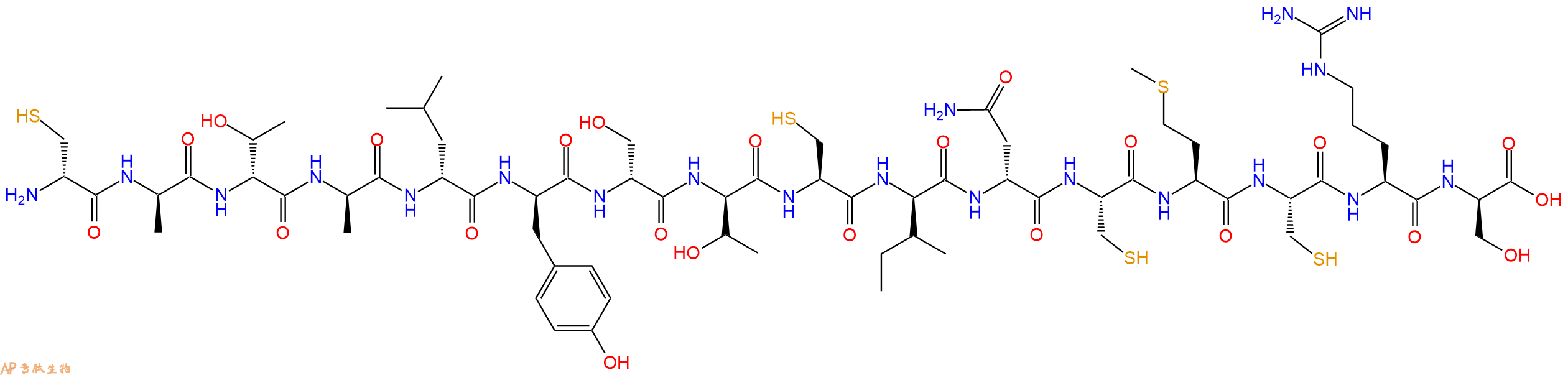 专肽生物产品H2N-DCys-DAla-DThr-DAla-DLeu-DTyr-DSer-DThr-Cys-DIle-DAsn-Cys-Met-Cys-Arg-DSer-OH