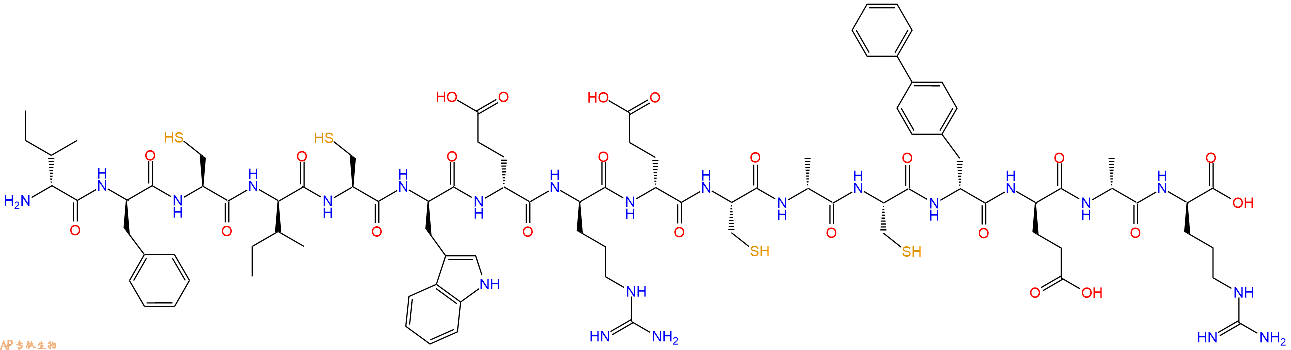 专肽生物产品H2N-DIle-DPhe-Cys-DIle-Cys-DTrp-DGlu-DArg-DGlu-Cys-DAla-Cys-DBip-DGlu-DAla-DArg-OH