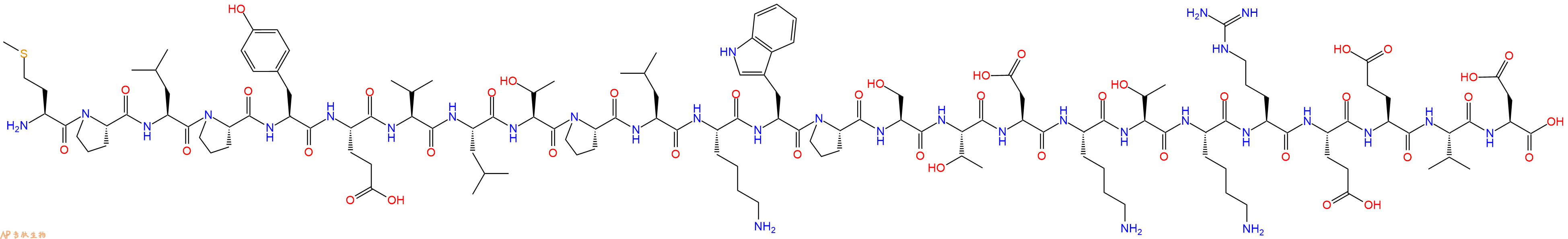 专肽生物产品H2N-Met-Pro-Leu-Pro-Tyr-Glu-Val-Leu-Thr-Pro-Leu-Lys-Trp-Pro-Ser-Thr-Asp-Lys-Thr-Lys-Arg-Glu-Glu-Val-Asp-OH