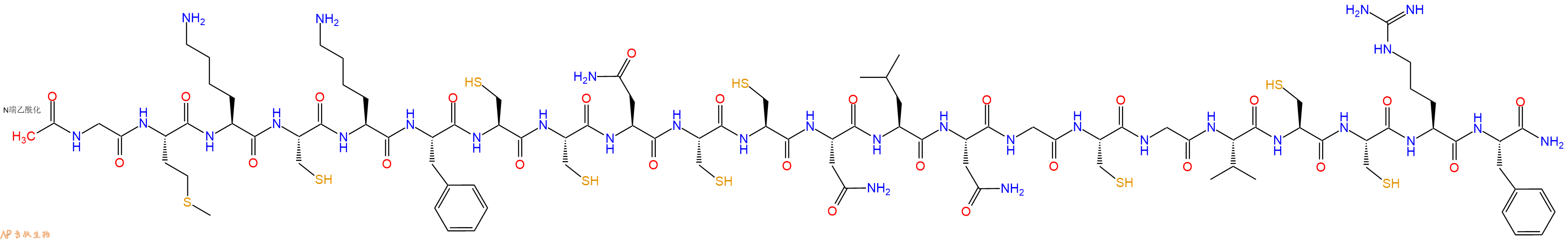专肽生物产品Ac-Gly-Met-Lys-Cys-Lys-Phe-Cys-Cys-Asn-Cys-Cys-Asn-Leu-Asn-Gly-Cys-Gly-Val-Cys-Cys-Arg-Phe-CONH2