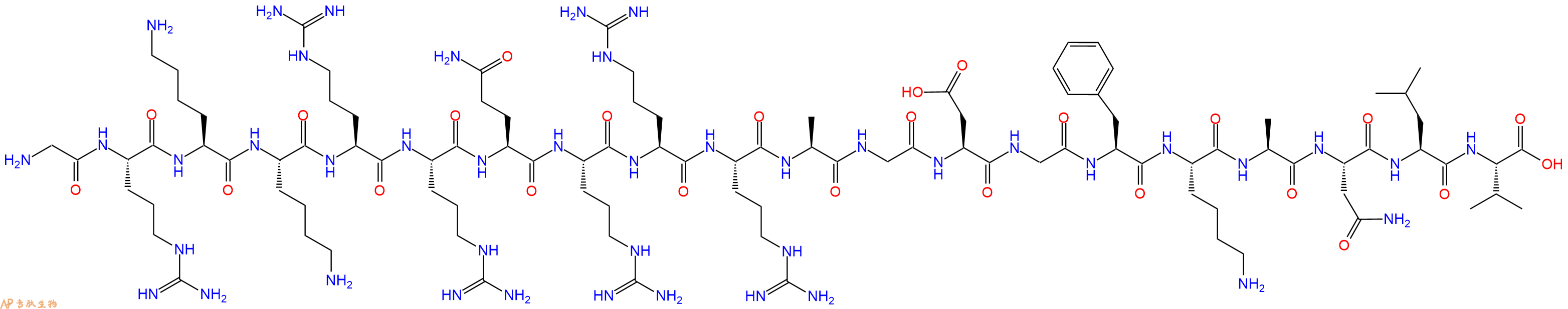 专肽生物产品H2N-Gly-Arg-Lys-Lys-Arg-Arg-Gln-Arg-Arg-Arg-Ala-Gly-Asp-Gly-Phe-Lys-Ala-Asn-Leu-Val-OH