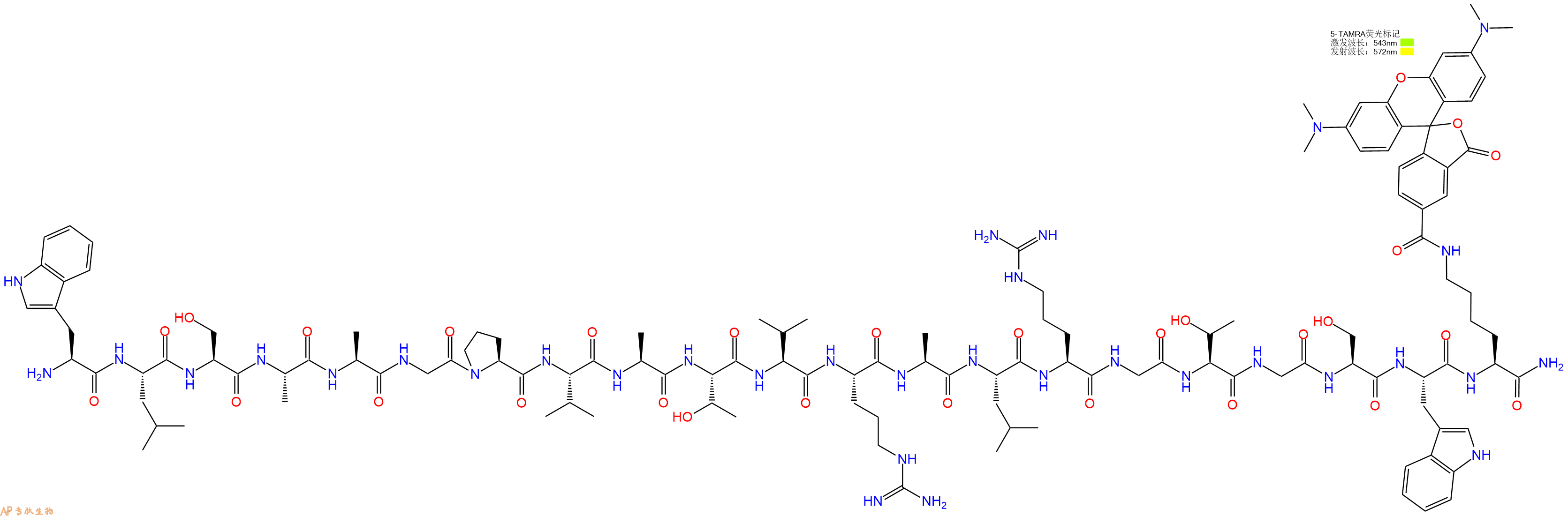 专肽生物产品H2N-Trp-Leu-Ser-Ala-Ala-Gly-Pro-Val-Ala-Thr-Val-Arg-Ala-Leu-Arg-Gly-Thr-Gly-Ser-Trp-Lys(TAMRA)-CONH2