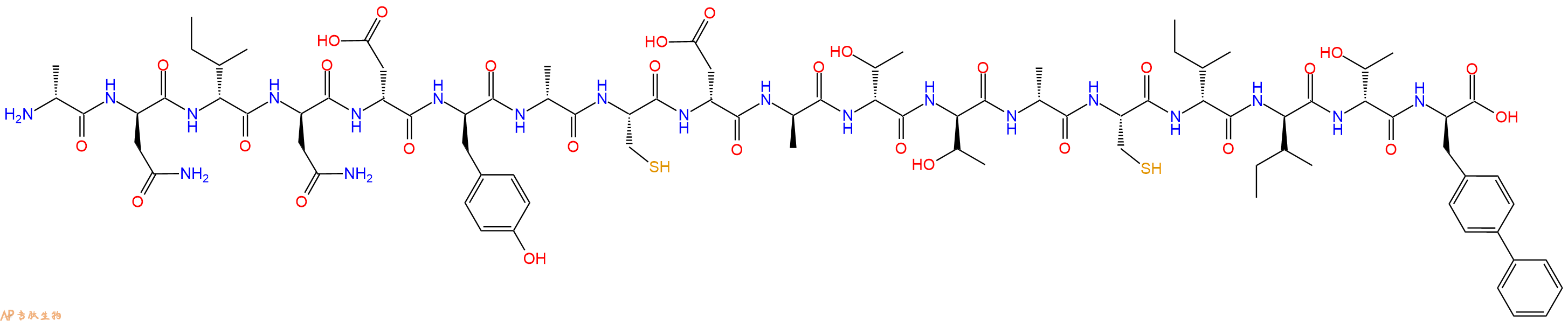专肽生物产品H2N-DAla-DAsn-DIle-DAsn-DAsp-DTyr-DAla-Cys-DAsp-DAla-DThr-DThr-DAla-Cys-DIle-DIle-DThr-DBip-OH