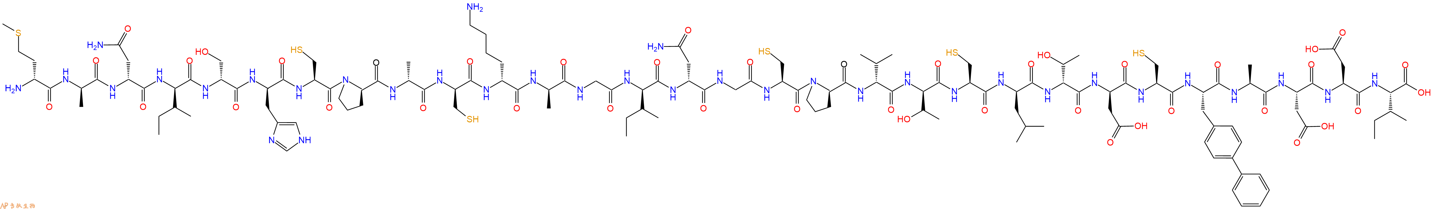专肽生物产品H2N-DMet-DAla-DAsn-DIle-DSer-DHis-Cys-DPro-DAla-DCys-DLys-DAla-Gly-DIle-DAsn-Gly-Cys-DPro-DVal-DThr-Cys-DLeu-DThr-DAsp-Cys-Bip-Ala-Asp-Asp-Ile-OH
