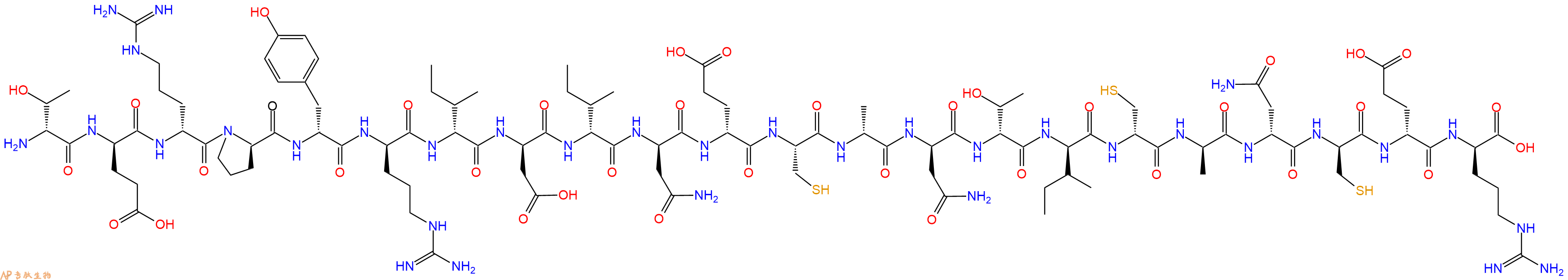 专肽生物产品H2N-DThr-DGlu-DArg-DPro-DTyr-DArg-DIle-DAsp-DIle-DAsn-DGlu-Cys-DAla-DAsn-DThr-DIle-DCys-DAla-DAsn-DCys-DGlu-DArg-OH