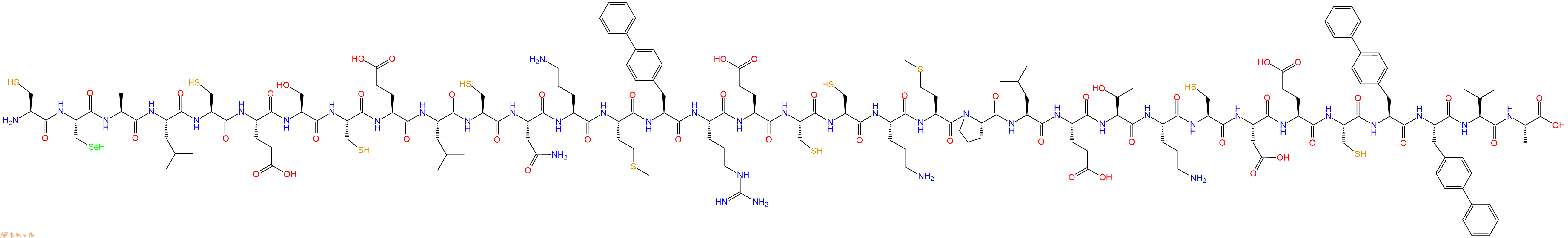 专肽生物产品H2N-Cys-Sec-Ala-Leu-Cys-Glu-Ser-Cys-Glu-Leu-Cys-Asn-Orn-Met-Bip-Arg-Glu-Cys-Cys-Orn-Met-Pro-Leu-Glu-Thr-Orn-Cys-Asp-Glu-Cys-Bip-Bip-Val-Ala-OH