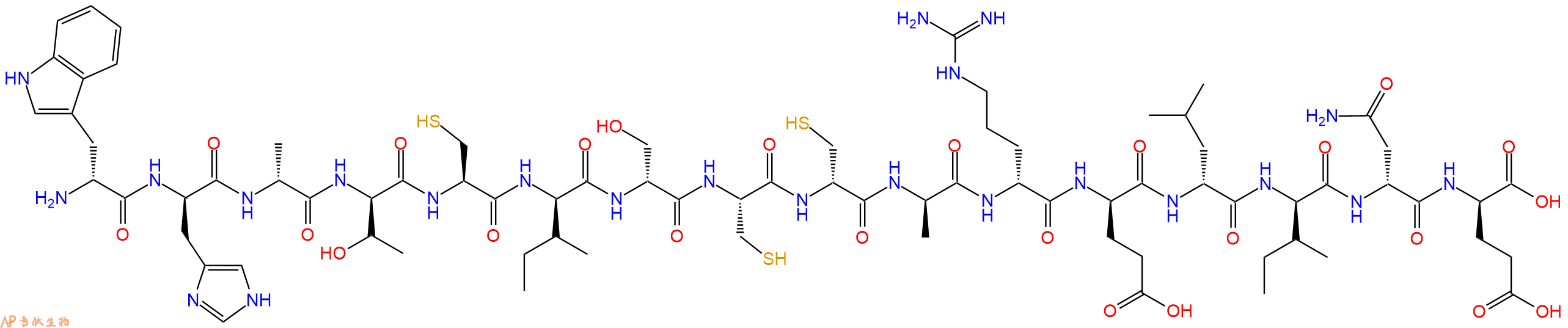 专肽生物产品H2N-DTrp-DHis-DAla-DThr-Cys-DIle-DSer-Cys-DCys-DAla-DArg-DGlu-DLeu-DIle-DAsn-DGlu-OH