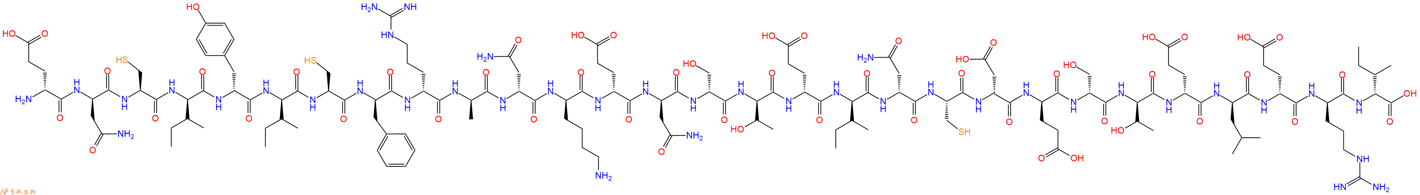 专肽生物产品H2N-DGlu-DAsn-Cys-DIle-DTyr-DIle-Cys-DPhe-DArg-DAla-DAsn-DLys-DGlu-DAsn-DSer-DThr-DGlu-DIle-DAsn-Cys-DAsp-DGlu-DSer-DThr-DGlu-DLeu-DGlu-DArg-DIle-OH