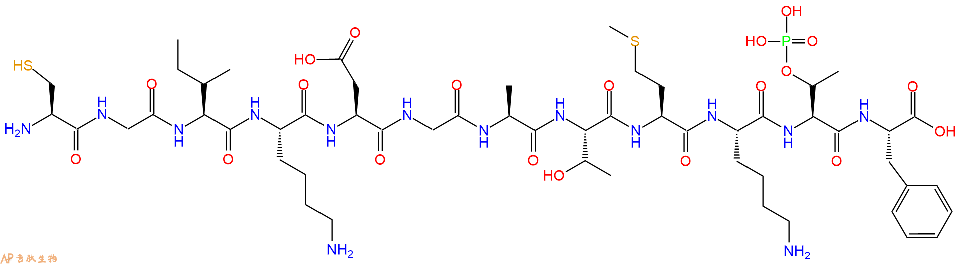 专肽生物产品H2N-Cys-Gly-Ile-Lys-Asp-Gly-Ala-Thr-Met-Lys-pThr-Phe-OH