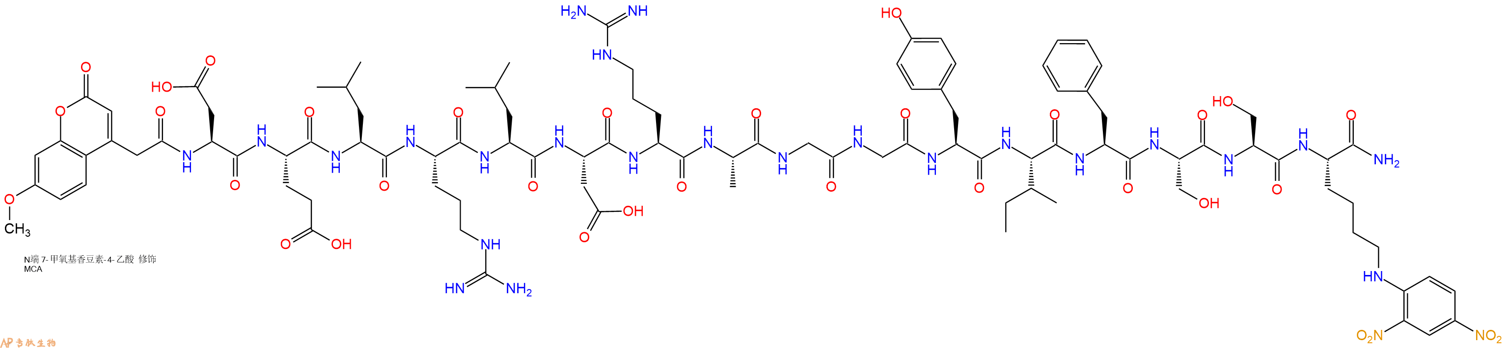 专肽生物产品MCA-Asp-Glu-Leu-Arg-Leu-Asp-Arg-Ala-Gly-Gly-Tyr-Ile-Phe-Ser-Ser-Lys(Dnp)-CONH2