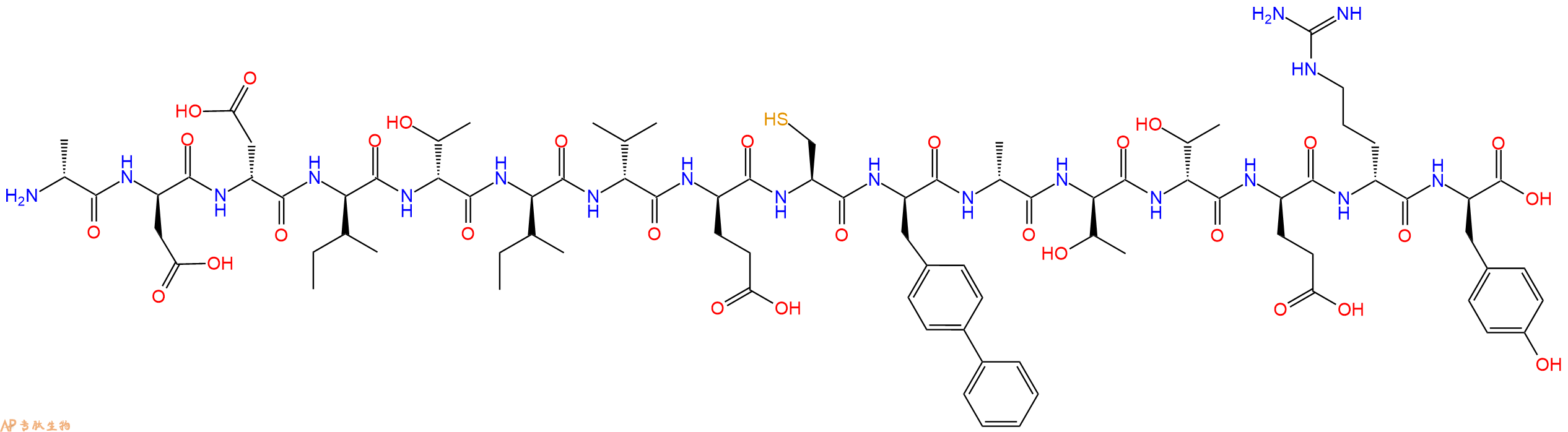 专肽生物产品H2N-DAla-DAsp-DAsp-DIle-DThr-DIle-DVal-DGlu-Cys-DBip-DAla-DThr-DThr-DGlu-DArg-DTyr-OH