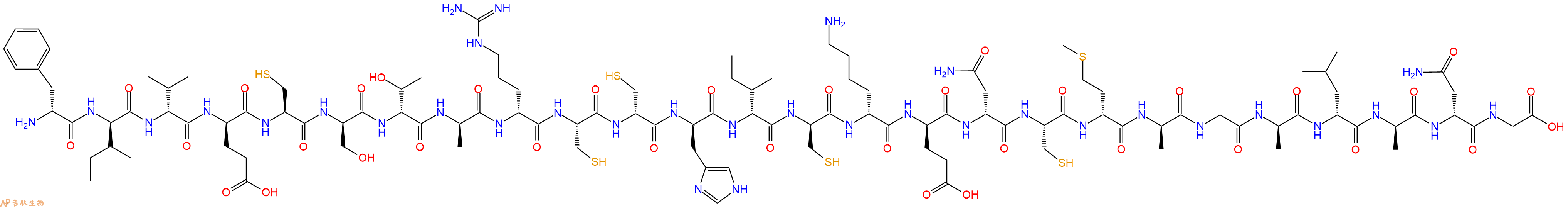 专肽生物产品H2N-DPhe-DIle-DVal-DGlu-Cys-DSer-DThr-DAla-DArg-Cys-DCys-DHis-DIle-DCys-DLys-DGlu-DAsn-Cys-DMet-DAla-Gly-DAla-DLeu-DAla-DAsn-Gly-OH