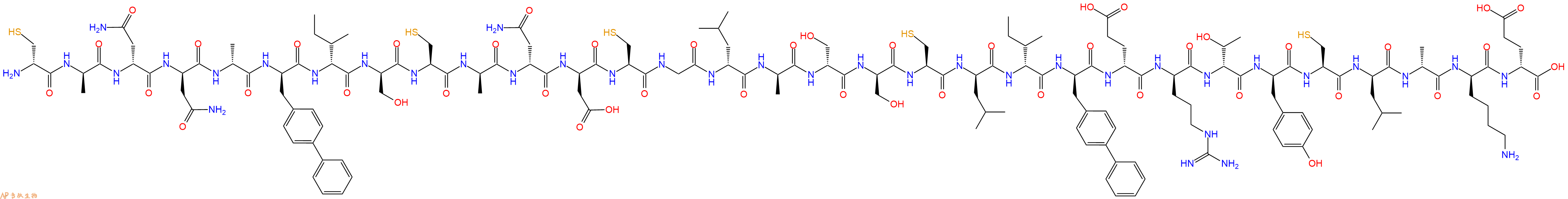 专肽生物产品H2N-DCys-DAla-DAsn-DAsn-DAla-DBip-DIle-DSer-Cys-DAla-DAsn-DAsp-Cys-Gly-DLeu-DAla-DSer-DSer-Cys-DLeu-DIle-DBip-DGlu-DArg-DThr-DTyr-Cys-DLeu-DAla-DLys-DGlu-OH