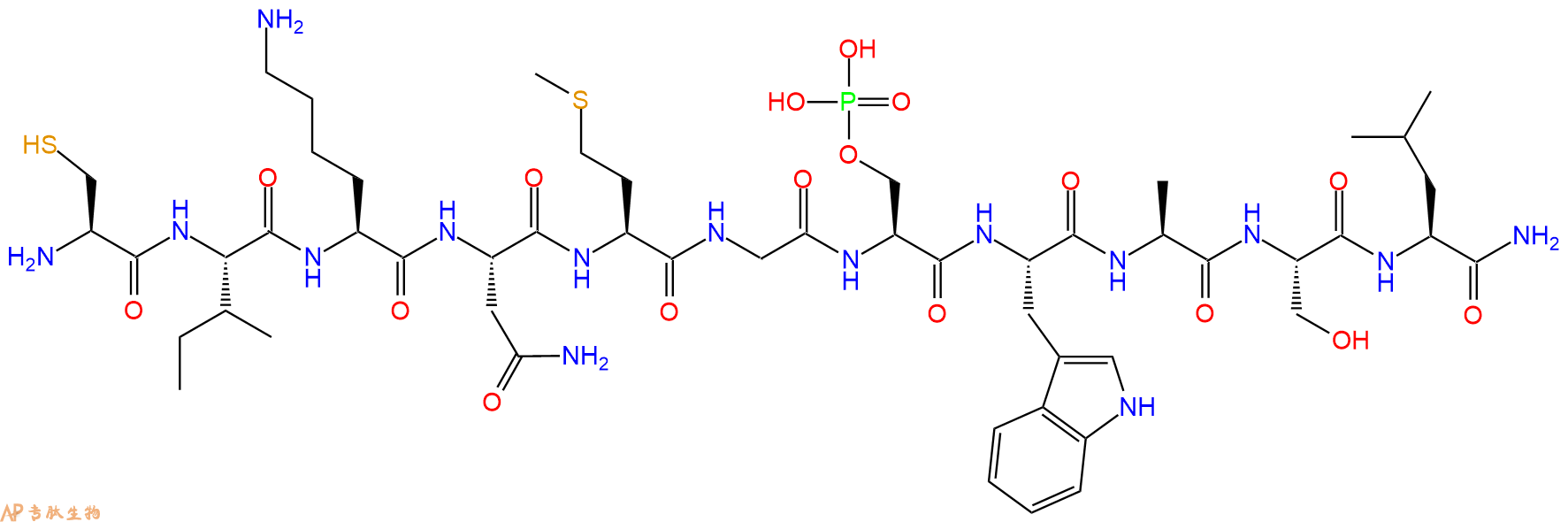 专肽生物产品H2N-Cys-Ile-Lys-Asn-Met-Gly-Ser(PO3H2)-Trp-Ala-Ser-Leu-CONH2