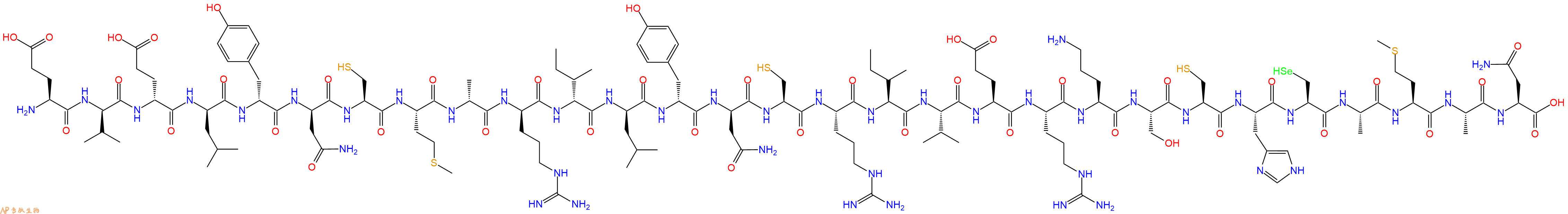 专肽生物产品H2N-Glu-DVal-DGlu-DLeu-DTyr-DAsn-Cys-Met-DAla-DArg-DIle-DLeu-DTyr-DAsn-Cys-Arg-Ile-Val-Glu-Arg-Orn-Ser-Cys-His-Sec-Ala-Met-Ala-Asn-OH
