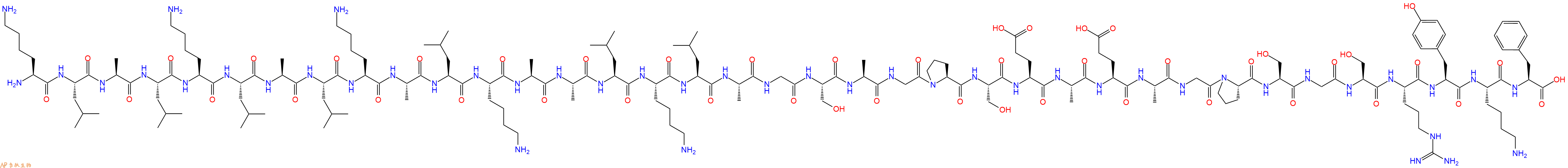 专肽生物产品H2N-Lys-Leu-Ala-Leu-Lys-Leu-Ala-Leu-Lys-Ala-Leu-Lys-Ala-Ala-Leu-Lys-Leu-Ala-Gly-Ser-Ala-Gly-Pro-Ser-Glu-Ala-Glu-Ala-Gly-Pro-Ser-Gly-Ser-Arg-Tyr-Lys-Phe-OH