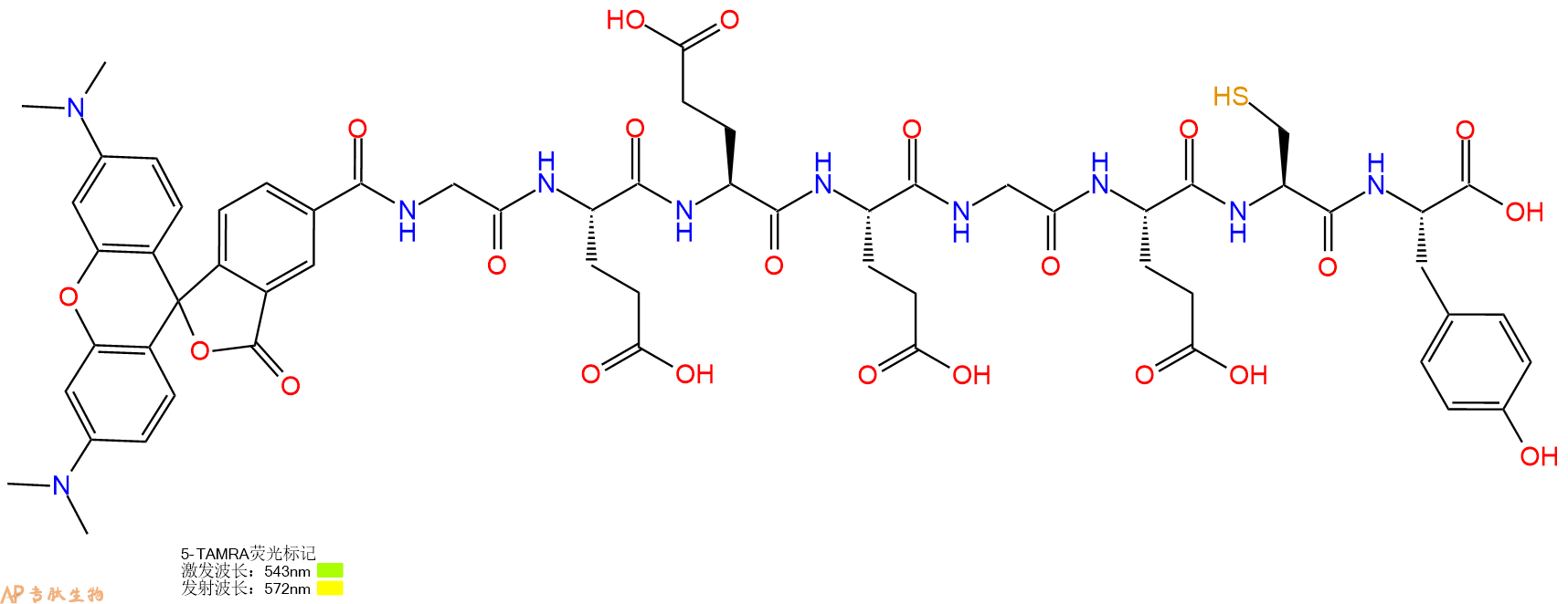 专肽生物产品5TAMRA-Gly-Glu-Glu-Glu-Gly-Glu-Cys-Tyr-OH