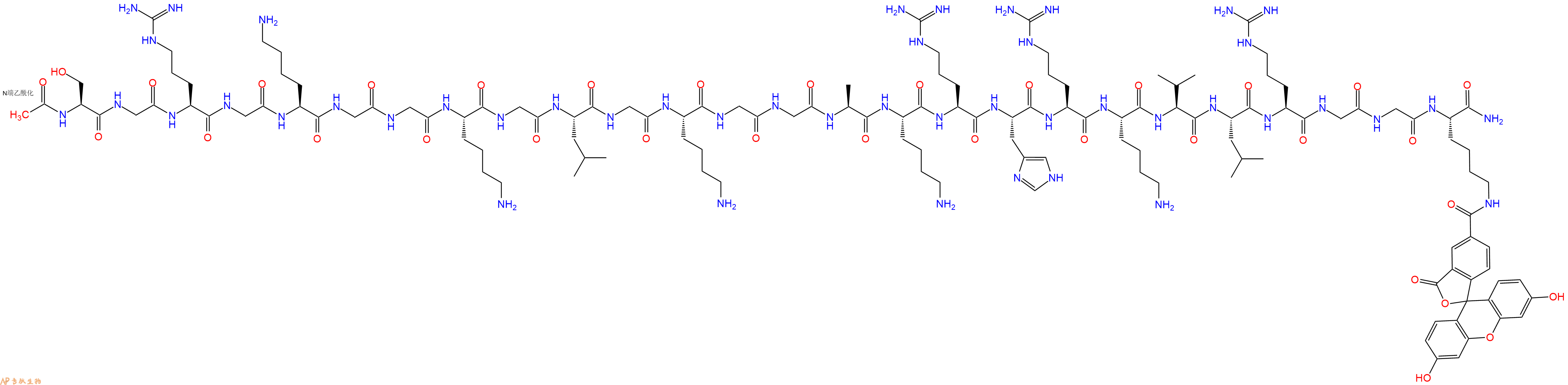 专肽生物产品Ac-Ser-Gly-Arg-Gly-Lys-Gly-Gly-Lys-Gly-Leu-Gly-Lys-Gly-Gly-Ala-Lys-Arg-His-Arg-Lys-Val-Leu-Arg-Gly-Gly-Lys(5FAM)-CONH2